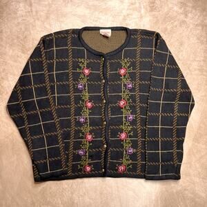 Vintage 90s Crystal Kobe Floral Cardigan Sweater Knit Button Up Multicolor Boho
